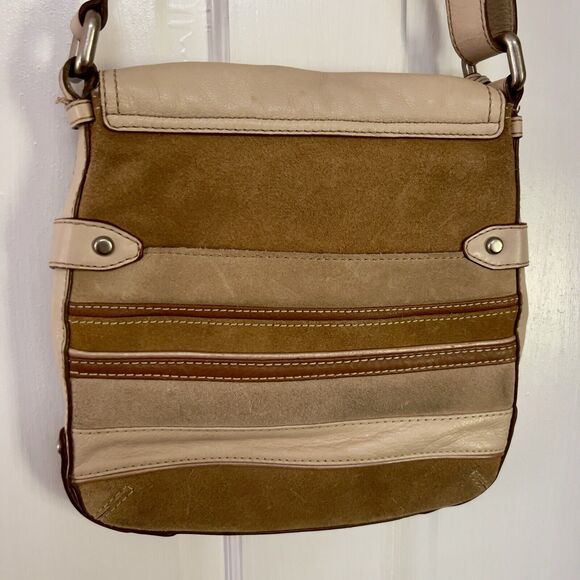 Vtg Fossil Crossbody Purse Suede Leather Stripe Brown Multi‎ Tone Hang Key - Picture 9 of 12
